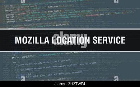 Mozilla Location Service concept illustration using code for developing programs and app. Mozilla Location Service website code with colourful tags in Stock Photo