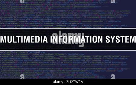 Multimedia information system with Digital java code text. Multimedia information system and Computer software coding vector concept. Programming codi Stock Photo