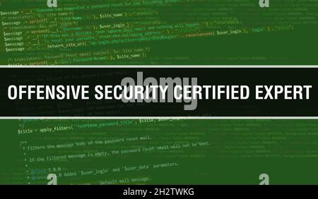 Offensive Security Certified Expert concept illustration using code for developing programs and app. Offensive Security Certified Expert website code Stock Photo