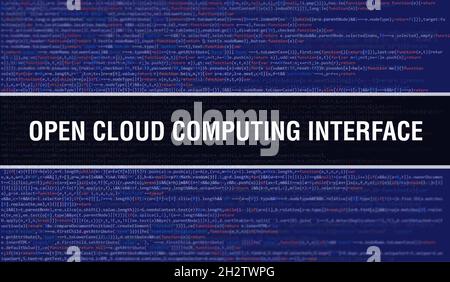 Open Cloud Computing Interface with Digital java code text. Open Cloud Computing Interface and Computer software coding vector concept. Programming co Stock Photo