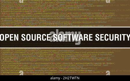 Open source software security concept with Random Parts of Program Code. Open source software security with Programming code abstract technology backg Stock Photo