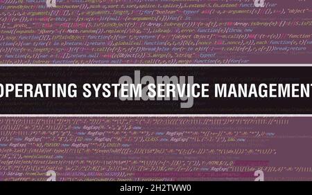 Operating system service management text written on Programming code abstract technology background of software developer and Computer script. Operati Stock Photo