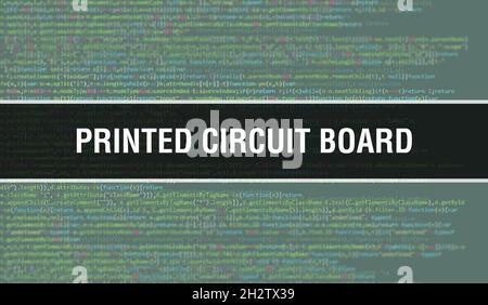 Printed circuit board with Digital java code text. Printed circuit board and Computer software coding vector concept. Programming coding script java, Stock Photo