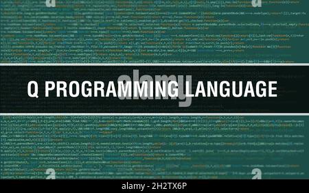Q programming language  with Binary code digital technology background. Abstract background with program code and Q programming language . Programming Stock Photo