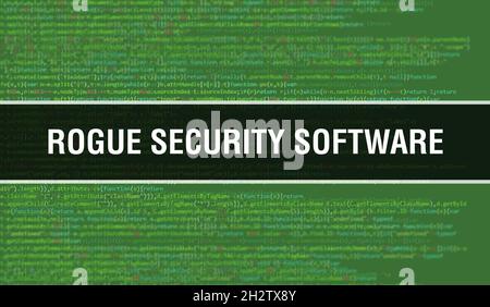 Rogue security software with Digital java code text. Rogue security software and Computer software coding vector concept. Programming coding script ja Stock Photo