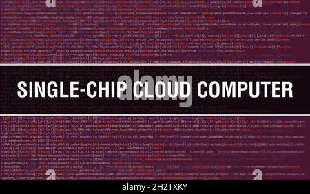 Single-chip Cloud Computer with Binary code digital technology background. Abstract background with program code and Single-chip Cloud Computer. Progr Stock Photo