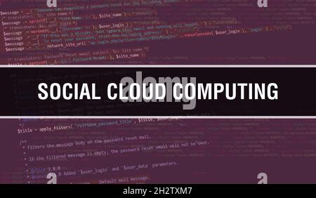 Social cloud computing text written on Programming code abstract technology background of software developer and Computer script. Social cloud computi Stock Photo