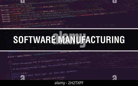 Software manufacturing text written on Programming code abstract technology background of software developer and Computer script. Software manufacturi Stock Photo