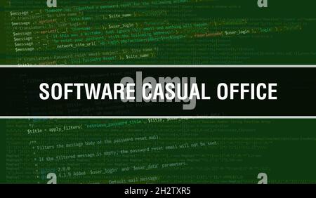 software casual office concept illustration using code for developing programs and app. software casual office website code with colourful tags in bro Stock Photo