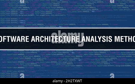 Software architecture analysis method with Binary code digital technology background. Abstract background with program code and Software architecture Stock Photo