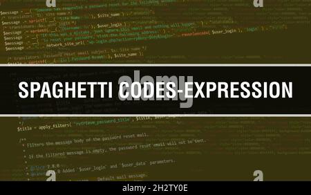 Spaghetti codeS-expression text written on Programming code abstract technology background of software developer and Computer script. Spaghetti codeS- Stock Photo
