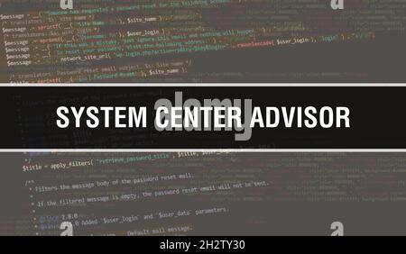 System Center Advisor text written on Programming code abstract technology background of software developer and Computer script. System Center Advisor Stock Photo