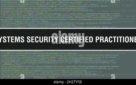 Systems Security Certified Practitioner with Abstract Technology Binary code Background.Digital binary data and Secure Data Concept. Software Stock Photo