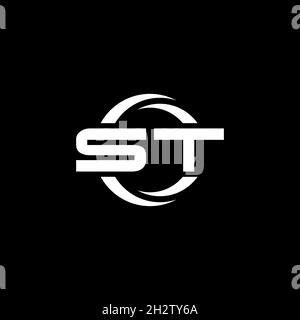 ST Monogram logo letter with simple shape and circle rounded design template isolated on black background Stock Vector