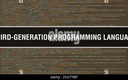 Third-generation programming language with Digital java code text. Third-generation programming language and Computer software coding vector concept. Stock Photo