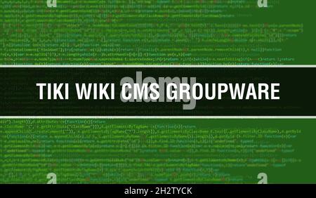 Tiki Wiki CMS Groupware with Digital java code text. Tiki Wiki CMS Groupware and Computer software coding vector concept. Programming coding script ja Stock Photo