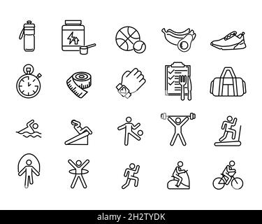 Healhty fitness icon. Flat sport pictogram for web. Line stroke. Simple gym  and diet symbols in stack isolated on white background. Outline icon vecto  Stock Photo - Alamy