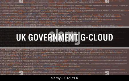 UK Government G-Cloud with Binary code digital technology background. Abstract background with program code and UK Government G-Cloud. Programming and Stock Photo