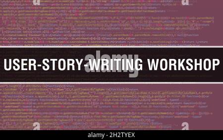 user-story-writing workshop with Digital java code text. user-story-writing workshop and Computer software coding vector concept. Programming coding s Stock Photo