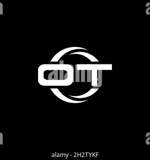 OT Monogram logo letter with simple shape and circle rounded design template isolated on black background Stock Vector