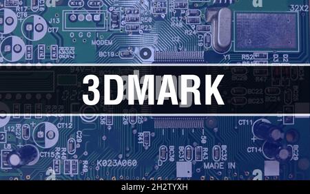 3DMark concept with Computer motherboard. 3DMark text written on Technology Motherboard Digital technology background. 3DMark with printed circuit boa Stock Photo