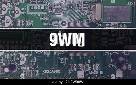 9wm concept with Computer motherboard. 9wm text written on Technology Motherboard Digital technology background. 9wm with printed circuit board and Ch Stock Photo
