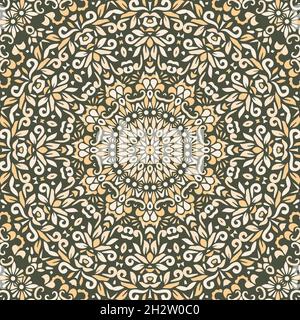 Seamless floral mandala block pattern.Colorful ornamental design.Luxurious seamless pattern for tiles, fabric,cloth.Oriental wallpaper. Stock Vector