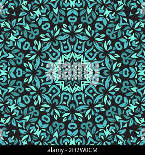 Seamless floral mandala block pattern.Colorful ornamental design.Luxurious seamless pattern for tiles, fabric,cloth.Oriental wallpaper. Stock Vector