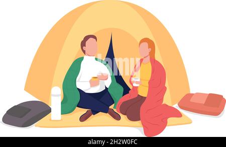 Couple camping semi flat color vector characters Stock Vector