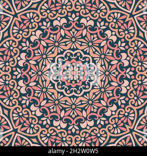 Seamless floral mandala block pattern.Colorful ornamental design.Luxurious seamless pattern for tiles, fabric,cloth.Oriental wallpaper. Stock Vector