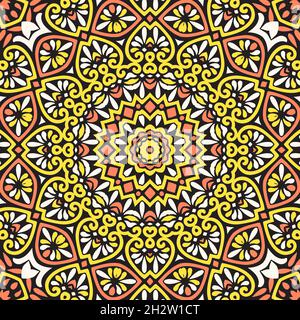 Seamless floral mandala block pattern.Colorful ornamental design.Luxurious seamless pattern for tiles, fabric,cloth.Oriental wallpaper. Stock Vector
