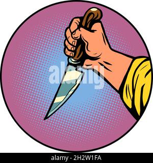 a knife in a man hand. The work of a chef in a restaurant. A maniac with a cold weapon Stock Vector