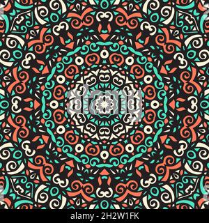 Seamless floral mandala block pattern.Colorful ornamental design.Luxurious seamless pattern for tiles, fabric,cloth.Oriental wallpaper. Stock Vector