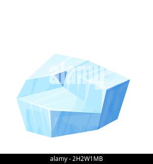 Ice floe, frozen water piece, iceberg in cartoon style isolated on white background. Polar landscape element, ui game asset. Winter decoration. Vector illustration Stock Vector