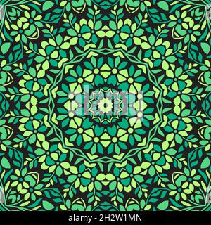 Seamless floral mandala block pattern.Colorful ornamental design.Luxurious seamless pattern for tiles, fabric,cloth.Oriental wallpaper. Stock Vector