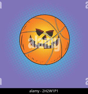 halloween pumpkin face basketball, sports item comic cartoon illustration Stock Vector