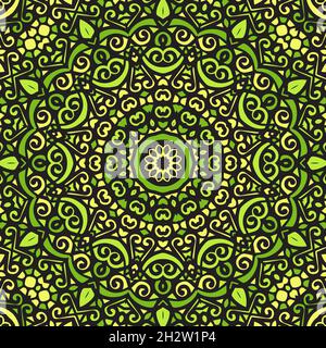 Seamless floral mandala block pattern.Colorful ornamental design.Luxurious seamless pattern for tiles, fabric,cloth.Oriental wallpaper. Stock Vector