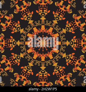 Seamless floral mandala block pattern.Colorful ornamental design.Luxurious seamless pattern for tiles, fabric,cloth.Oriental wallpaper. Stock Vector