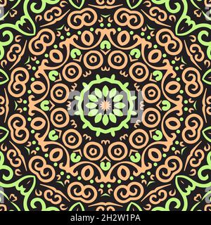 Seamless floral mandala block pattern.Colorful ornamental design.Luxurious seamless pattern for tiles, fabric,cloth.Oriental wallpaper. Stock Vector