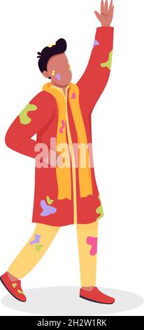 Man celebrating Holi semi flat color vector character Stock Vector
