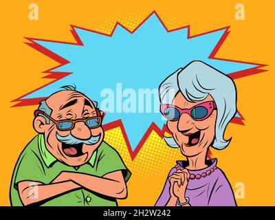 An old man and an old women couple laugh. love and friendship Stock Vector