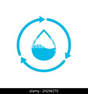 Recycle water icon. Blue water drop inside circle arrows. Sustainable resources. Water reuse or reclamation. Environmental restoration idea. Vector Stock Vector