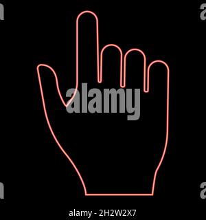 Neon pointing hand red color vector illustration flat style light image Stock Vector