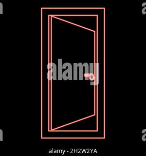 Neon door red color vector illustration flat style light image Stock Vector