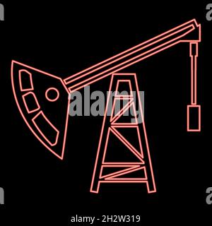 Neon oil rig red color vector illustration flat style light image Stock Vector