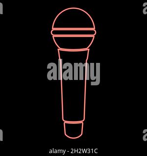 Neon microphone red color vector illustration flat style light image Stock Vector