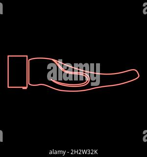 Neon hand red color vector illustration flat style light image Stock Vector