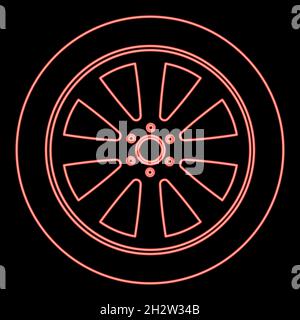 Neon car wheel red color vector illustration flat style light image Stock Vector