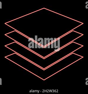 Neon sign list or pile of papers red color vector illustration flat style light image Stock Vector