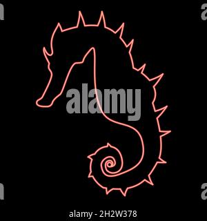 Neon seahorse red color vector illustration flat style light image Stock Vector